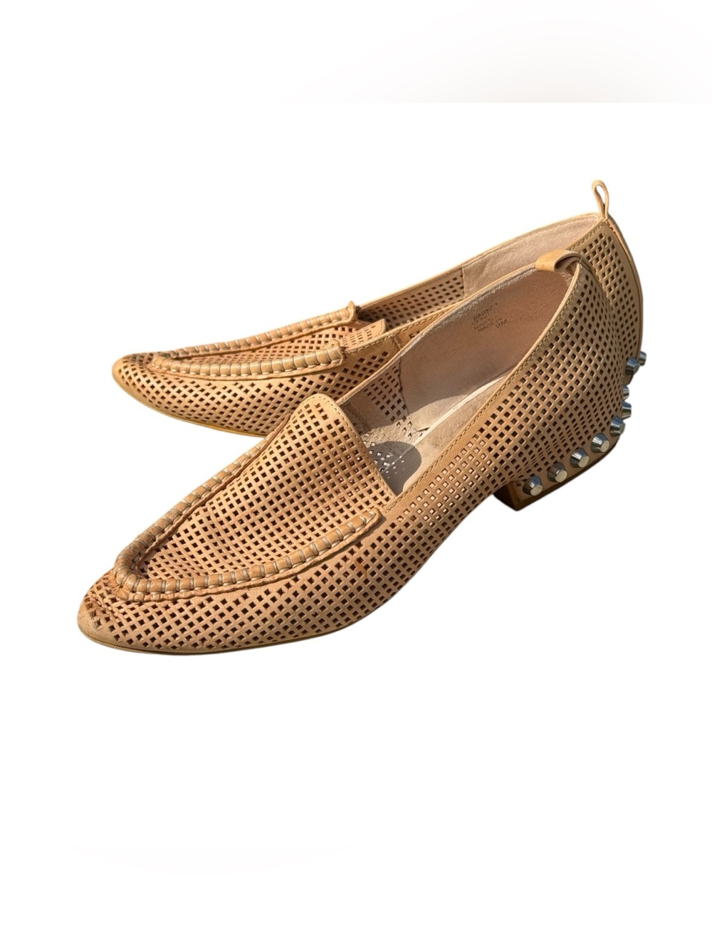 Jeffrey Campbell Barnett Loafers 9 Tan Leather Perforated Studded Block Heel